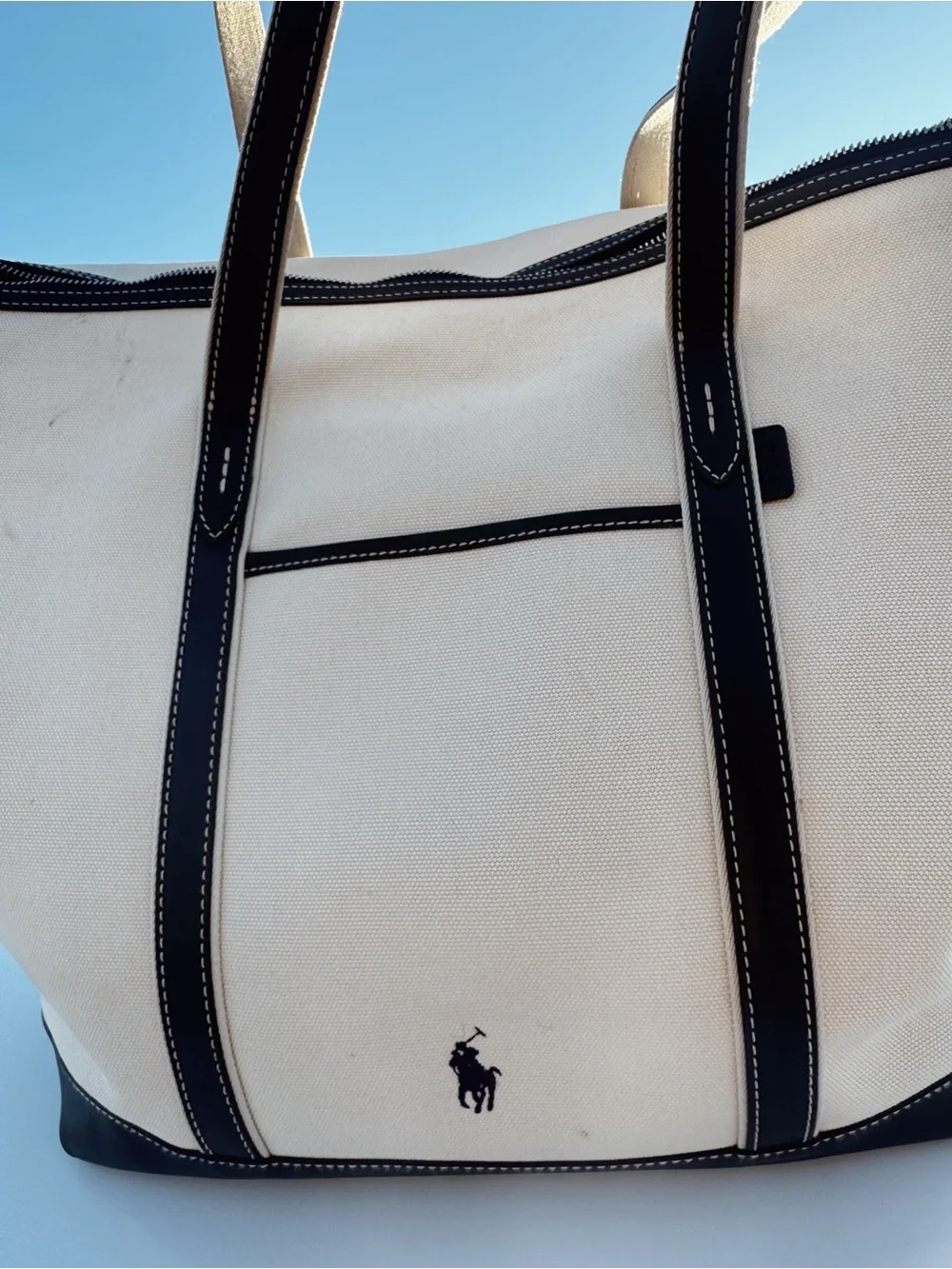 Polo Ralph Lauren Large Leather Trim Canvas Shopper Tote in Navy (2026)